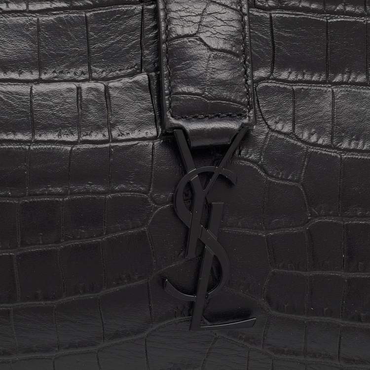 Pre Owned Saint Laurent Black Croc Embossed Leather Toy Cabas Crossbody Bag