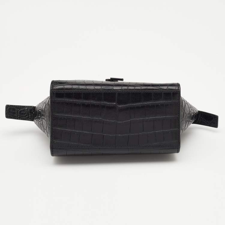 Pre Owned Saint Laurent Black Croc Embossed Leather Toy Cabas Crossbody Bag