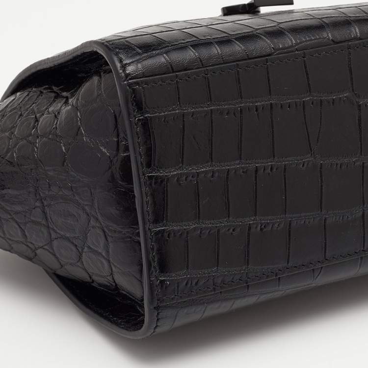 Pre Owned Saint Laurent Black Croc Embossed Leather Toy Cabas Crossbody Bag