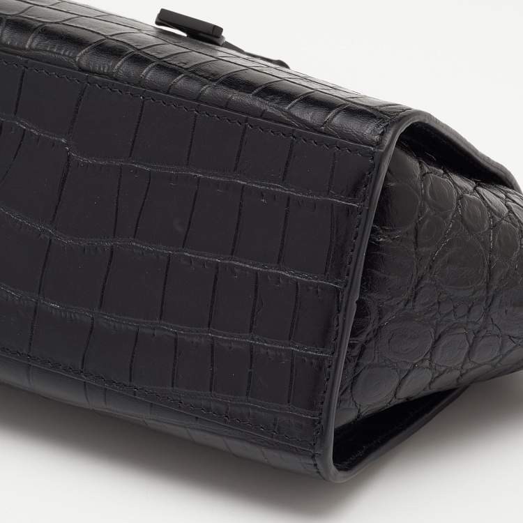 Pre Owned Saint Laurent Black Croc Embossed Leather Toy Cabas Crossbody Bag