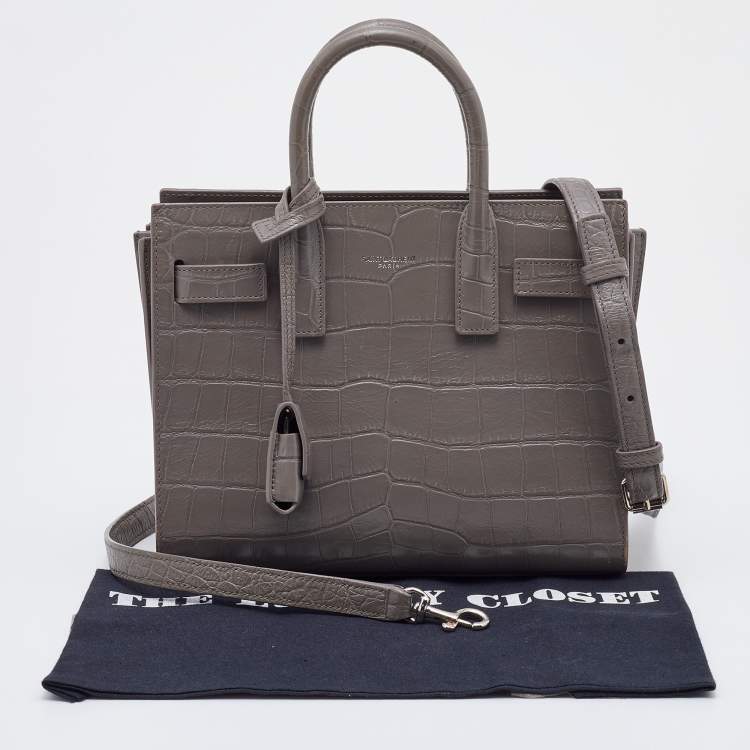 Pre Owned Saint Laurent Grey Croc Embossed Leather Nano Classic Sac De Jour Tote