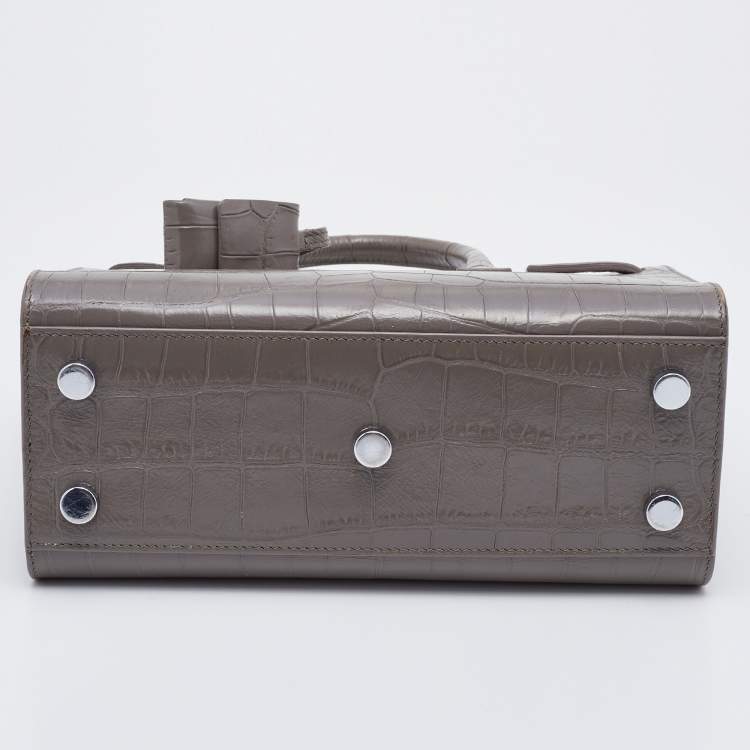 Pre Owned Saint Laurent Grey Croc Embossed Leather Nano Classic Sac De Jour Tote
