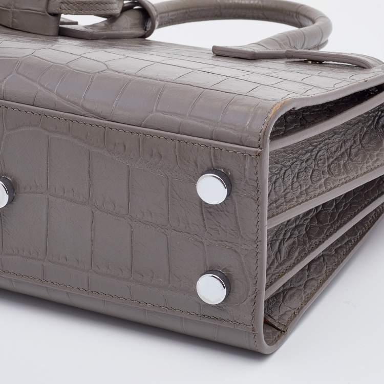 Pre Owned Saint Laurent Grey Croc Embossed Leather Nano Classic Sac De Jour Tote