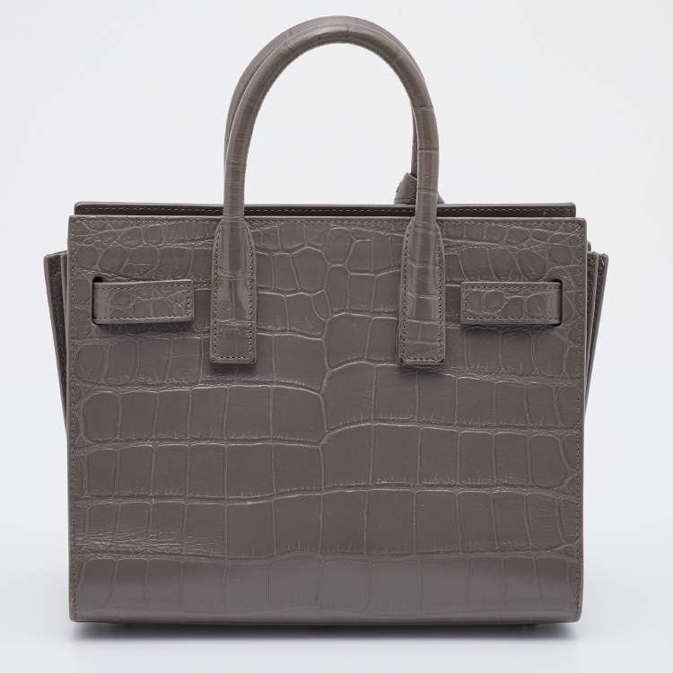 Pre Owned Saint Laurent Grey Croc Embossed Leather Nano Classic Sac De Jour Tote