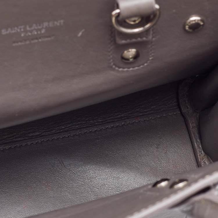 Pre Owned Saint Laurent Grey Croc Embossed Leather Nano Classic Sac De Jour Tote