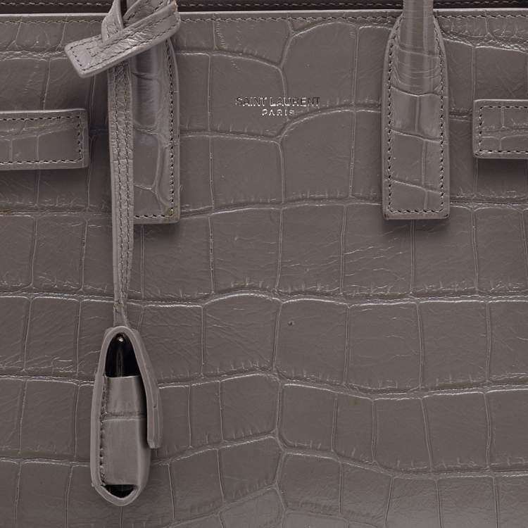 Pre Owned Saint Laurent Grey Croc Embossed Leather Nano Classic Sac De Jour Tote
