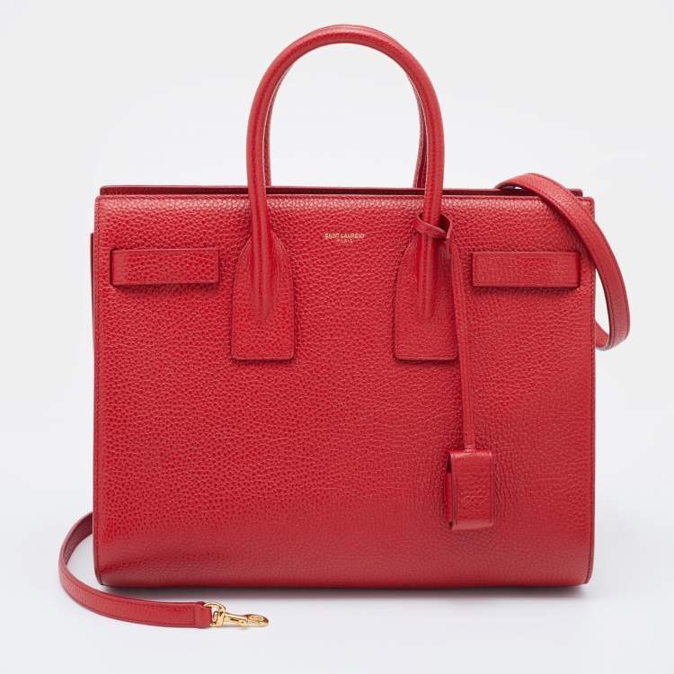 Pre Owned Saint Laurent Red Leather Small Classic Sac De Jour Tote