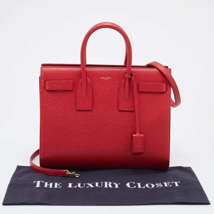 Pre Owned Saint Laurent Red Leather Small Classic Sac De Jour Tote