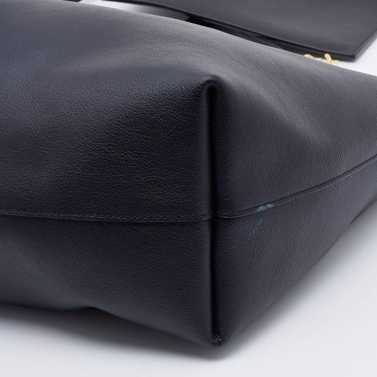 Pre Owned Saint Laurent Black Leather E/W Shopper Tote