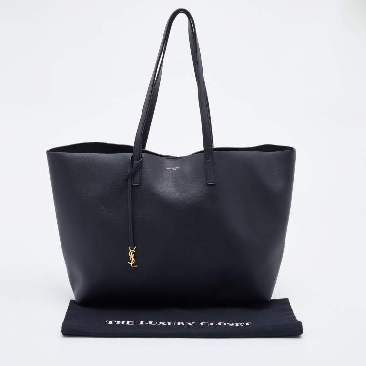 Pre Owned Saint Laurent Black Leather E/W Shopper Tote