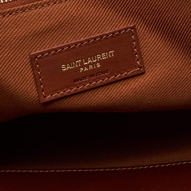 Pre Owned Saint Laurent Beige/Brown Woven Raffia And Leather Tassel Tote