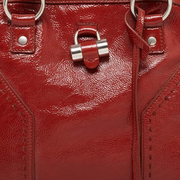 Pre Owned Yves Saint Laurent Rust Brown Patent Leather Large Muse Satchel