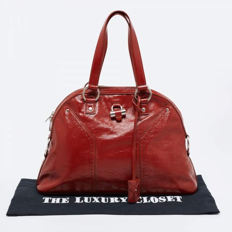 Pre Owned Yves Saint Laurent Rust Brown Patent Leather Large Muse Satchel
