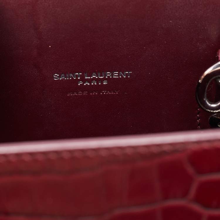Pre Owned Saint Laurent Burgundy Croc Embossed Leather Baby Classic Sac De Jour Tote