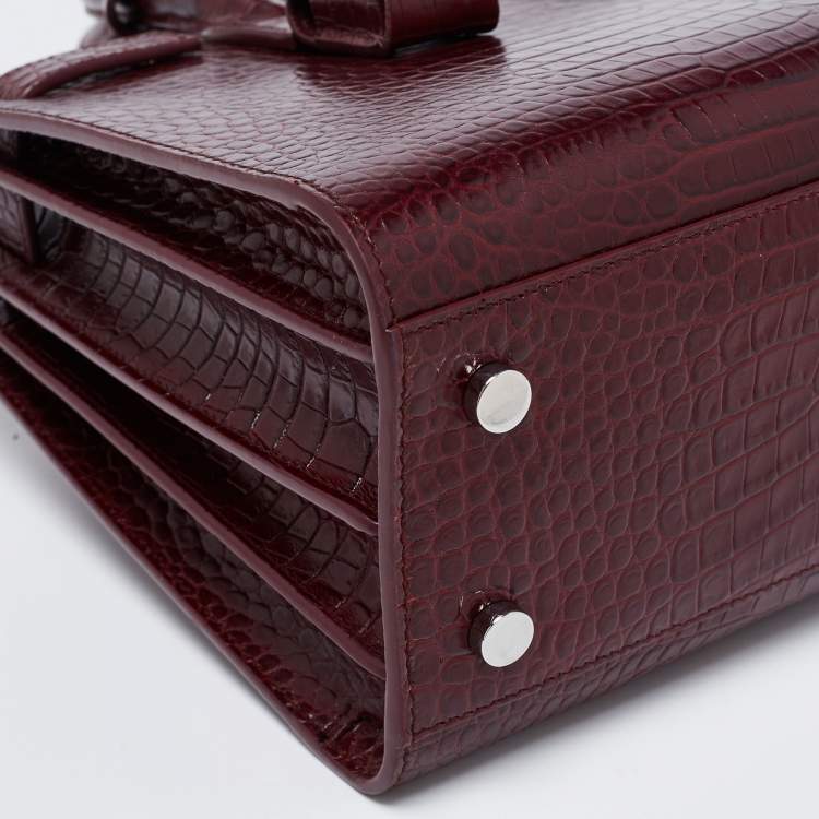 Pre Owned Saint Laurent Burgundy Croc Embossed Leather Baby Classic Sac De Jour Tote