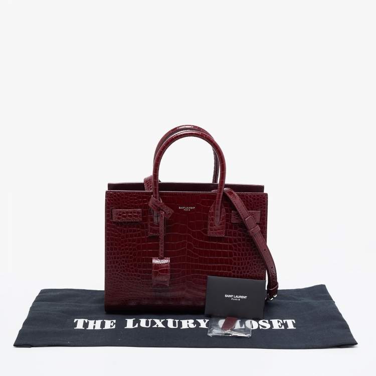 Pre Owned Saint Laurent Burgundy Croc Embossed Leather Baby Classic Sac De Jour Tote
