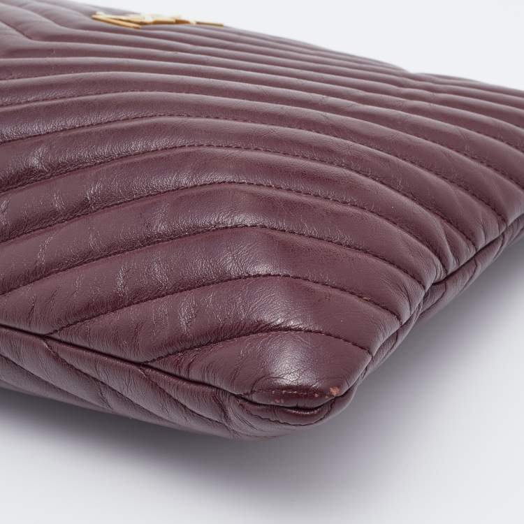 Pre Owned Saint Laurent Burgundy Matelasse Leather Cassandre Clutch