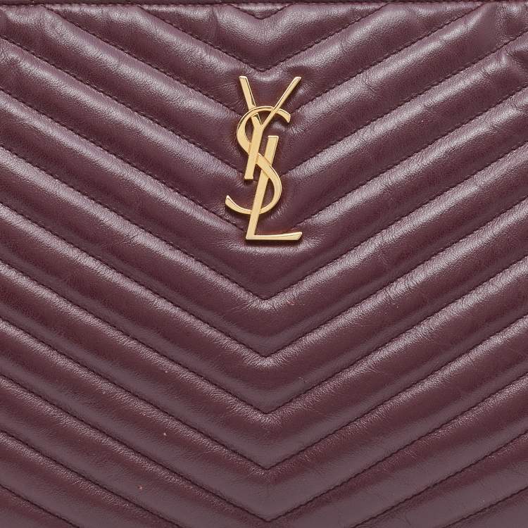 Pre Owned Saint Laurent Burgundy Matelasse Leather Cassandre Clutch