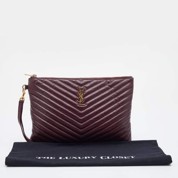 Pre Owned Saint Laurent Burgundy Matelasse Leather Cassandre Clutch