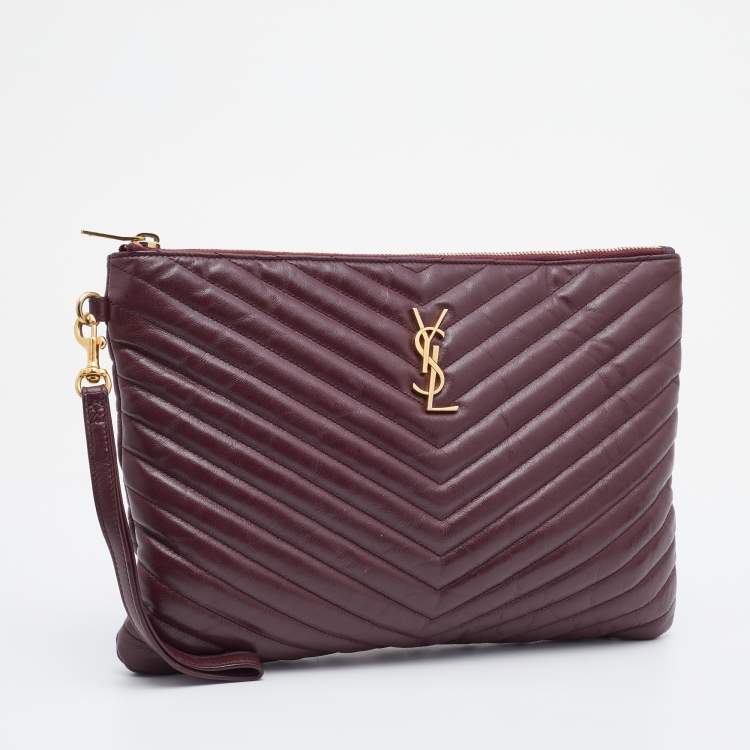 Pre Owned Saint Laurent Burgundy Matelasse Leather Cassandre Clutch