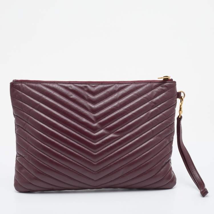 Pre Owned Saint Laurent Burgundy Matelasse Leather Cassandre Clutch
