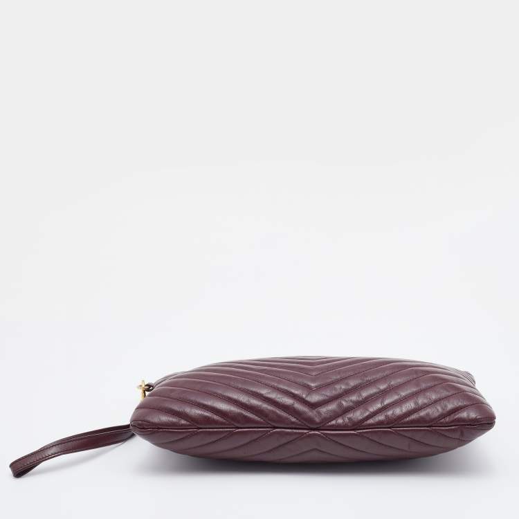 Pre Owned Saint Laurent Burgundy Matelasse Leather Cassandre Clutch