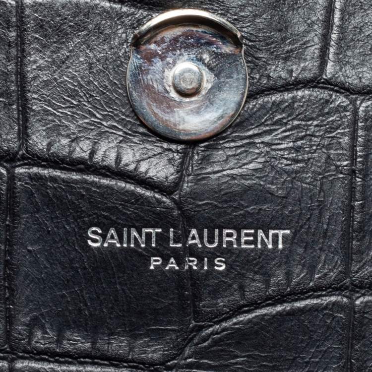 Pre Owned Saint Laurent Black Croc Embossed Medium Kate Tassel Shoulder Bag