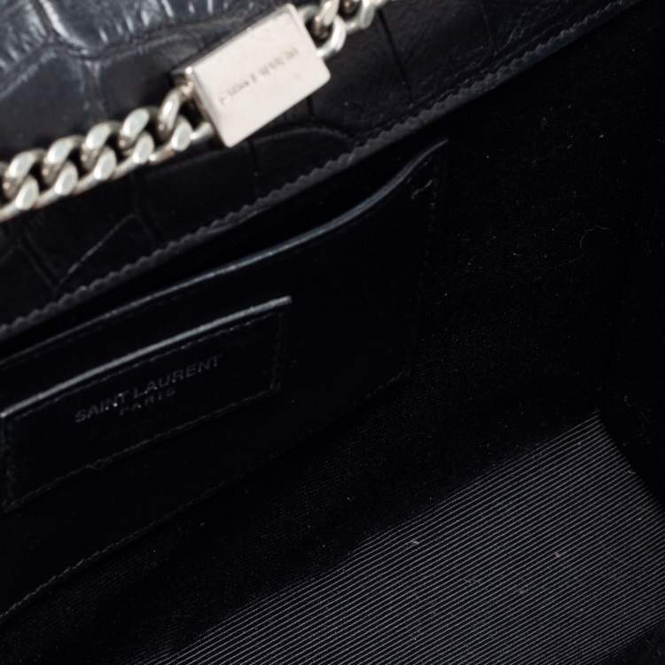 Pre Owned Saint Laurent Black Croc Embossed Medium Kate Tassel Shoulder Bag