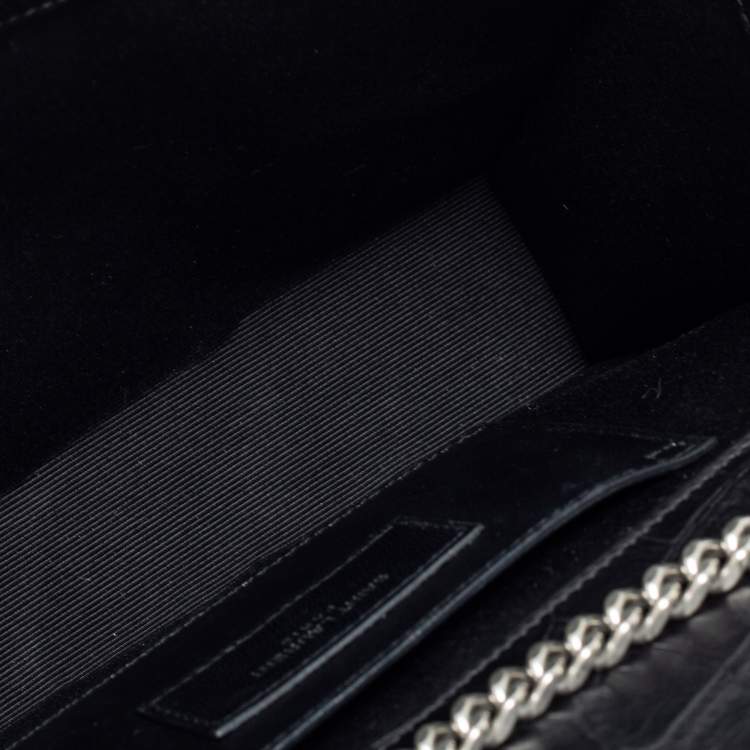 Pre Owned Saint Laurent Black Croc Embossed Medium Kate Tassel Shoulder Bag