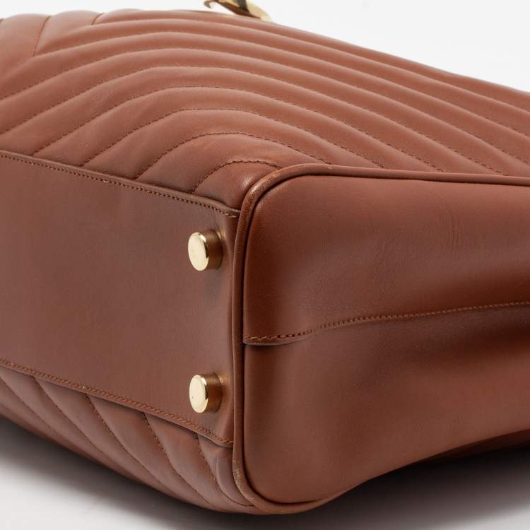 Pre Owned Saint Laurent Brown Matelasse Leather Cassandre Flap Bag