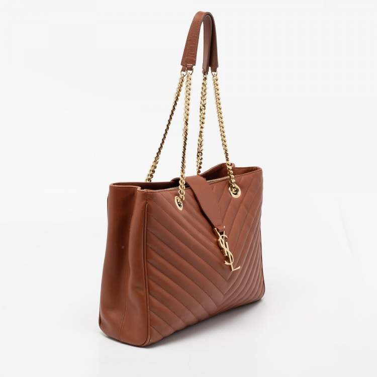 Pre Owned Saint Laurent Brown Matelasse Leather Cassandre Flap Bag