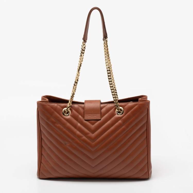 Pre Owned Saint Laurent Brown Matelasse Leather Cassandre Flap Bag