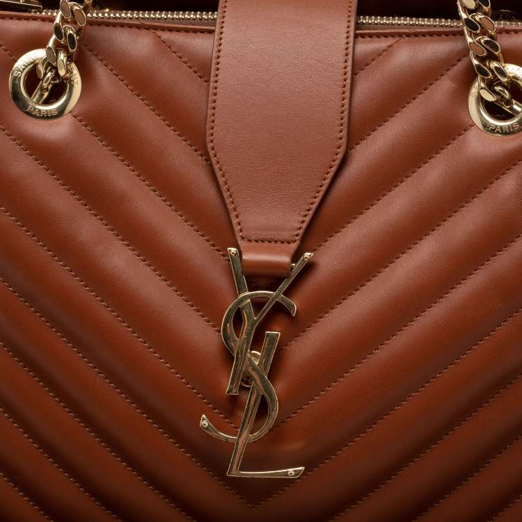 Pre Owned Saint Laurent Brown Matelasse Leather Cassandre Flap Bag