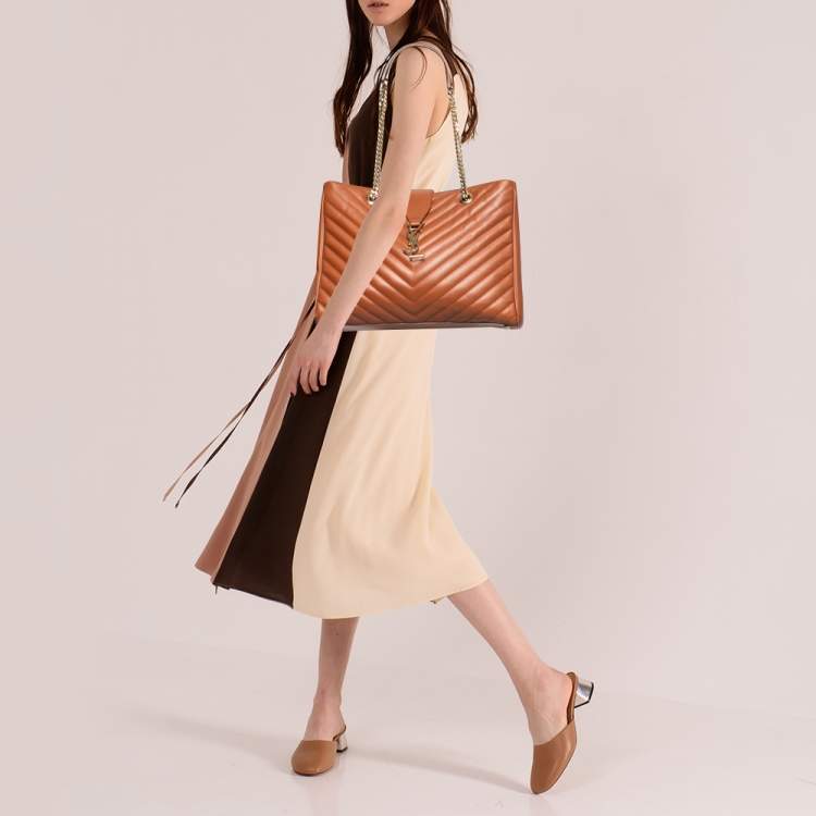 Pre Owned Saint Laurent Brown Matelasse Leather Cassandre Flap Bag