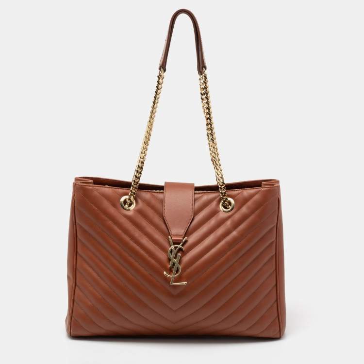Pre Owned Saint Laurent Brown Matelasse Leather Cassandre Flap Bag