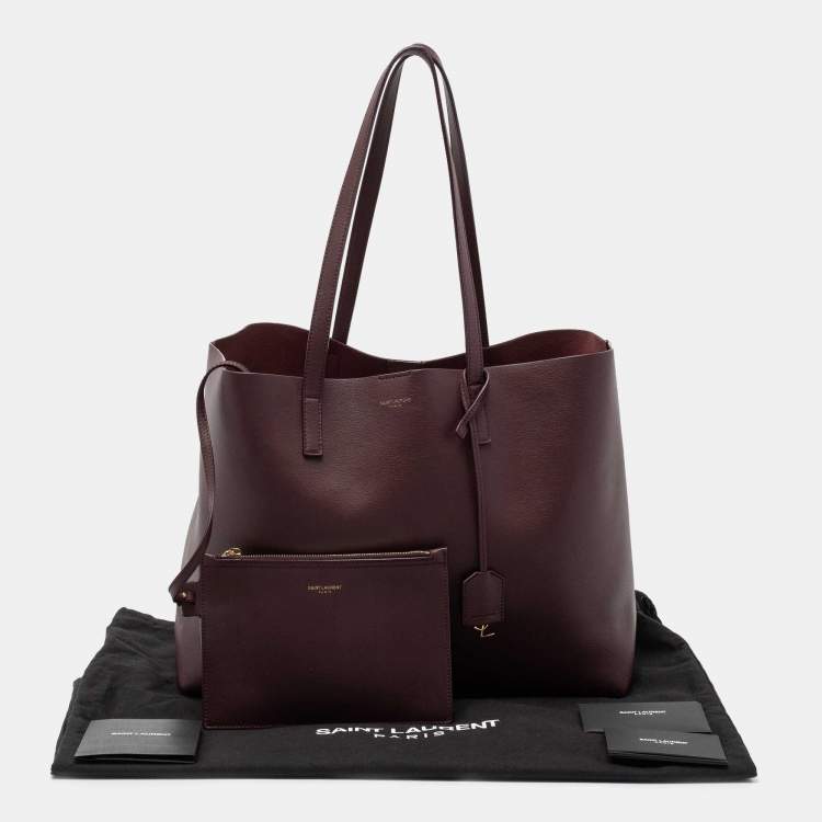 Pre Owned Saint Laurent Burgundy Leather Shopping Tote
