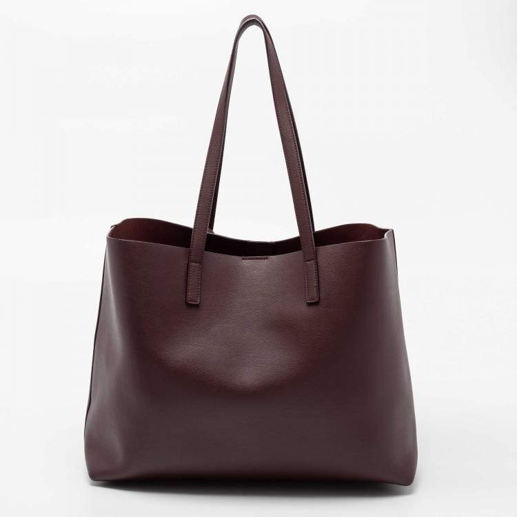 Pre Owned Saint Laurent Burgundy Leather Shopping Tote