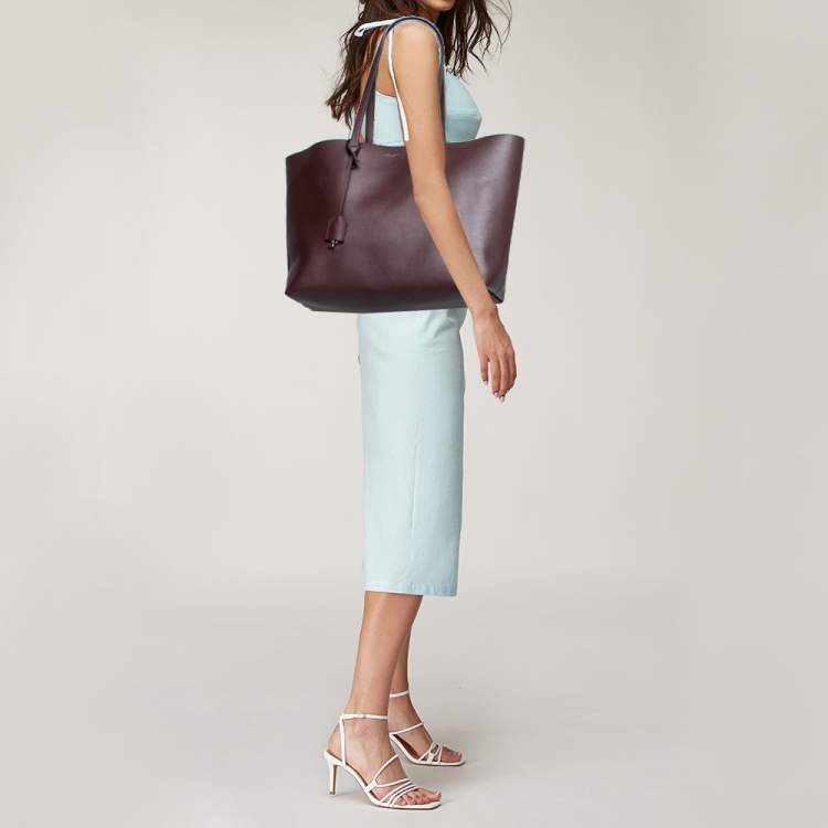 Pre Owned Saint Laurent Burgundy Leather Shopping Tote