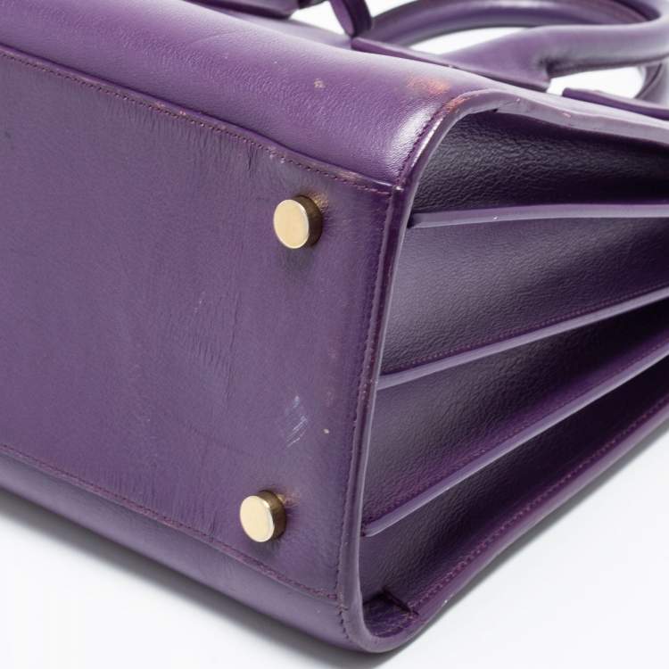 Pre Owned Saint Laurent Purple Leather Small Classic Sac De Jour Tote