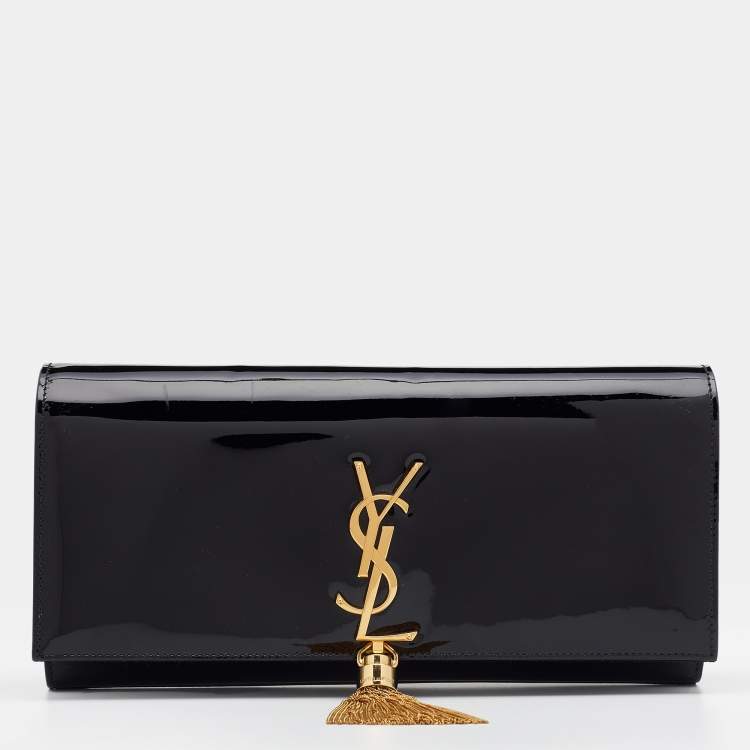 Pre Owned Saint Laurent Black Patent Leather Cassandre Clutch