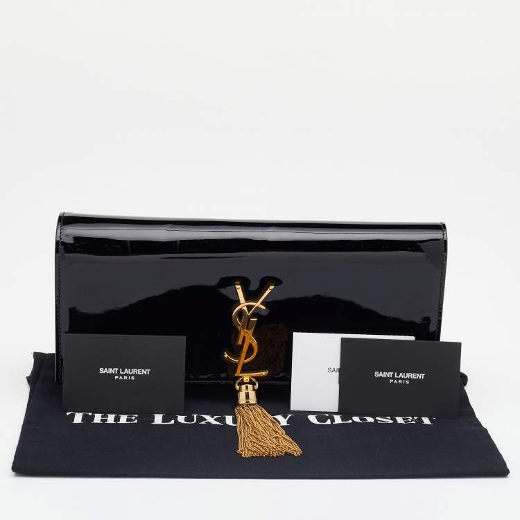 Pre Owned Saint Laurent Black Patent Leather Cassandre Clutch