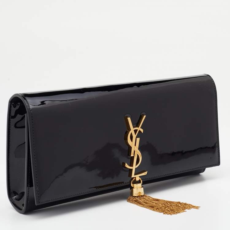 Pre Owned Saint Laurent Black Patent Leather Cassandre Clutch