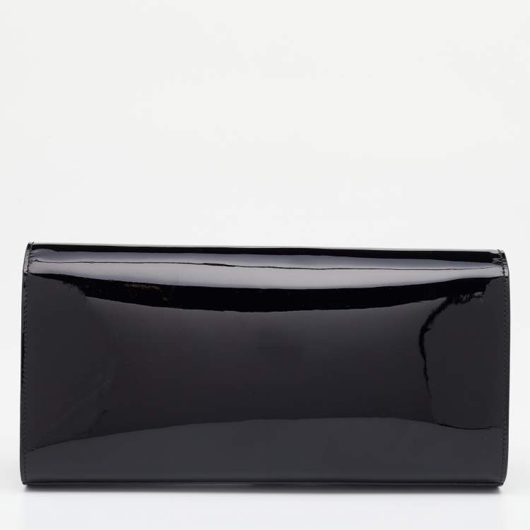 Pre Owned Saint Laurent Black Patent Leather Cassandre Clutch