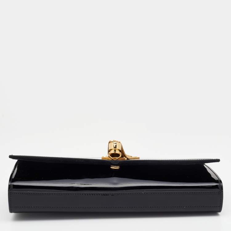 Pre Owned Saint Laurent Black Patent Leather Cassandre Clutch
