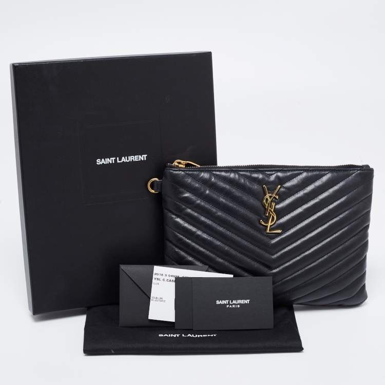 مملوكة مسبقًا Saint Laurent Black Quilted Leather Uptown Pouch