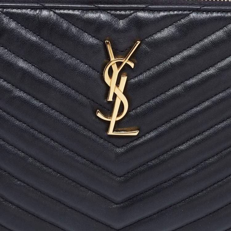 مملوكة مسبقًا Saint Laurent Black Quilted Leather Uptown Pouch