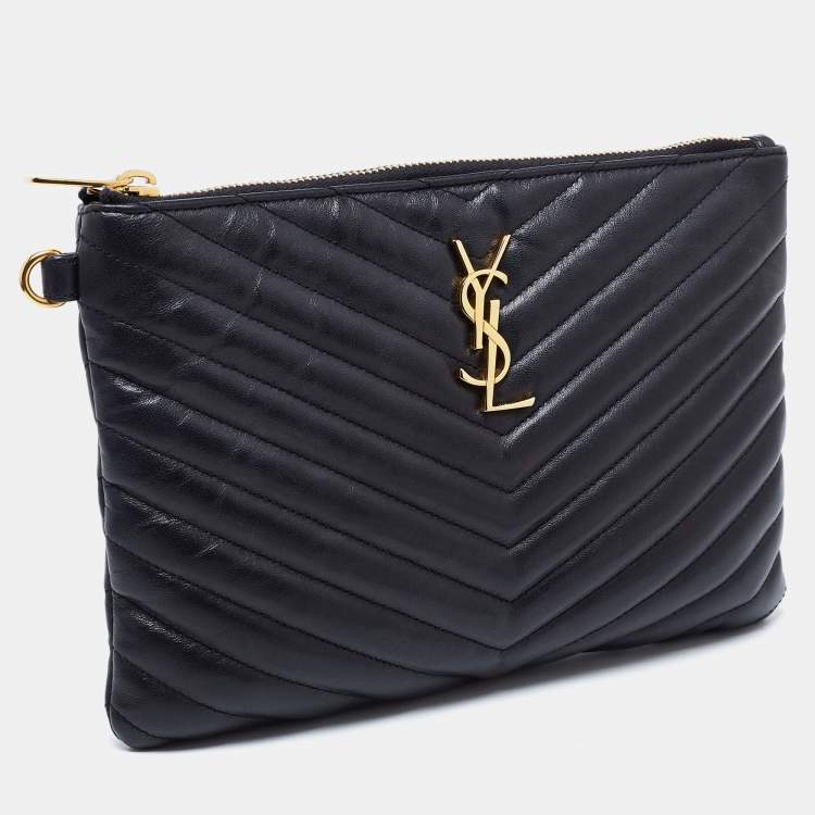 مملوكة مسبقًا Saint Laurent Black Quilted Leather Uptown Pouch