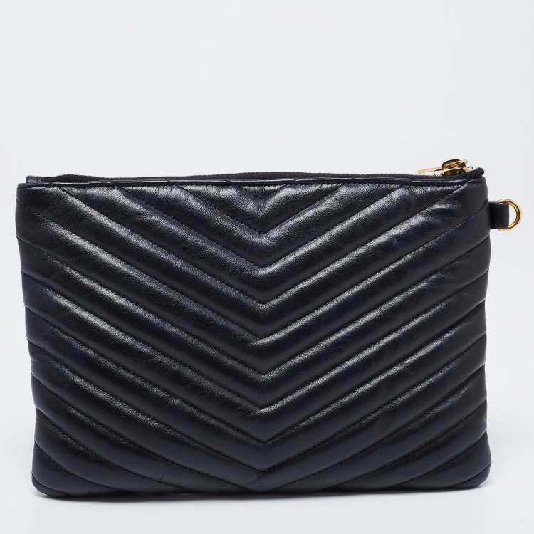 مملوكة مسبقًا Saint Laurent Black Quilted Leather Uptown Pouch