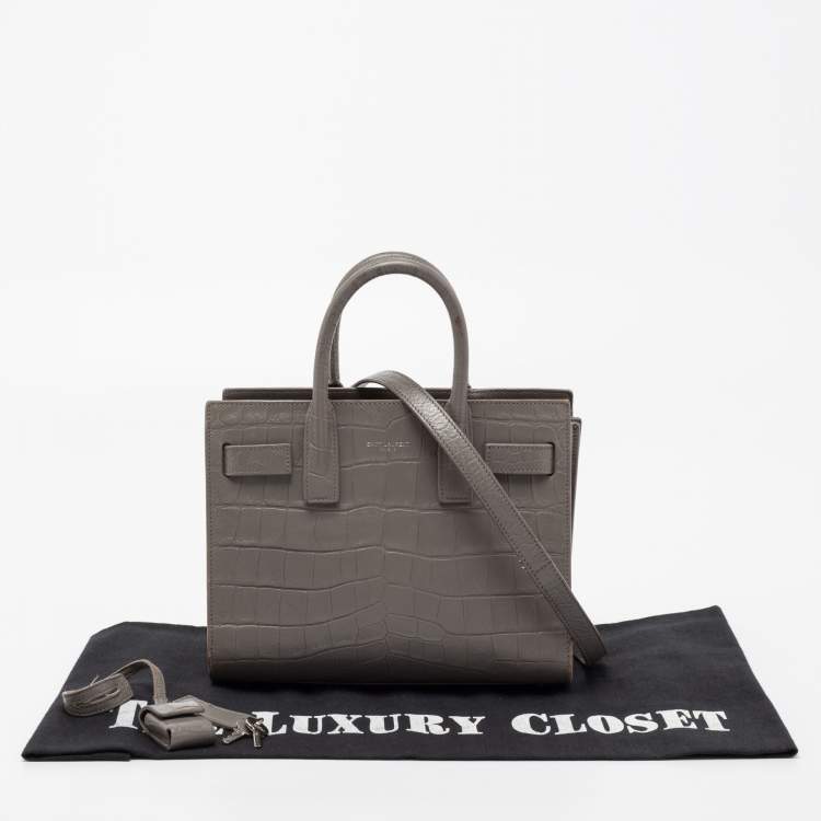 Pre Owned Saint Laurent Grey Croc Embossed Leather Nano Classic Sac De Jour Tote