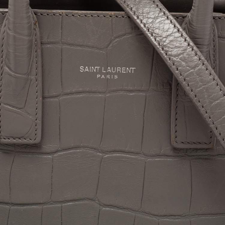 Pre Owned Saint Laurent Grey Croc Embossed Leather Nano Classic Sac De Jour Tote